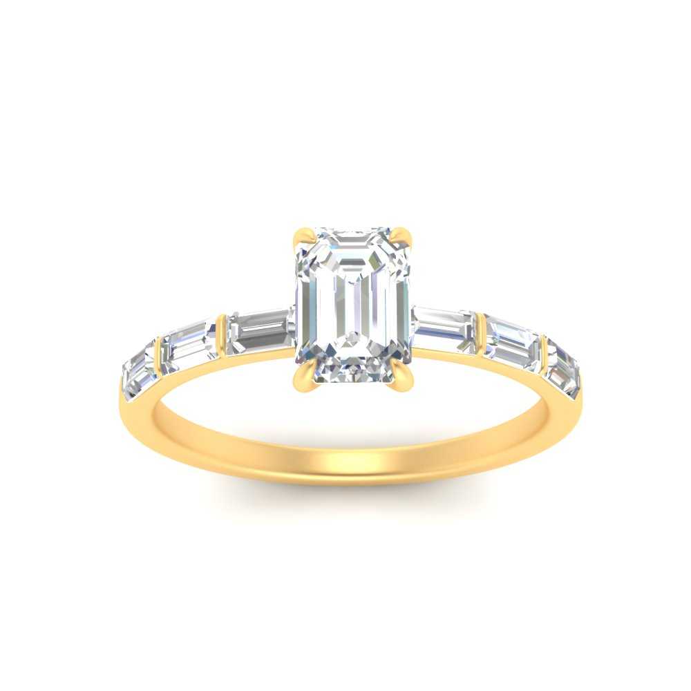 Emerald Cut Baguette Thin Band Engagement Ring