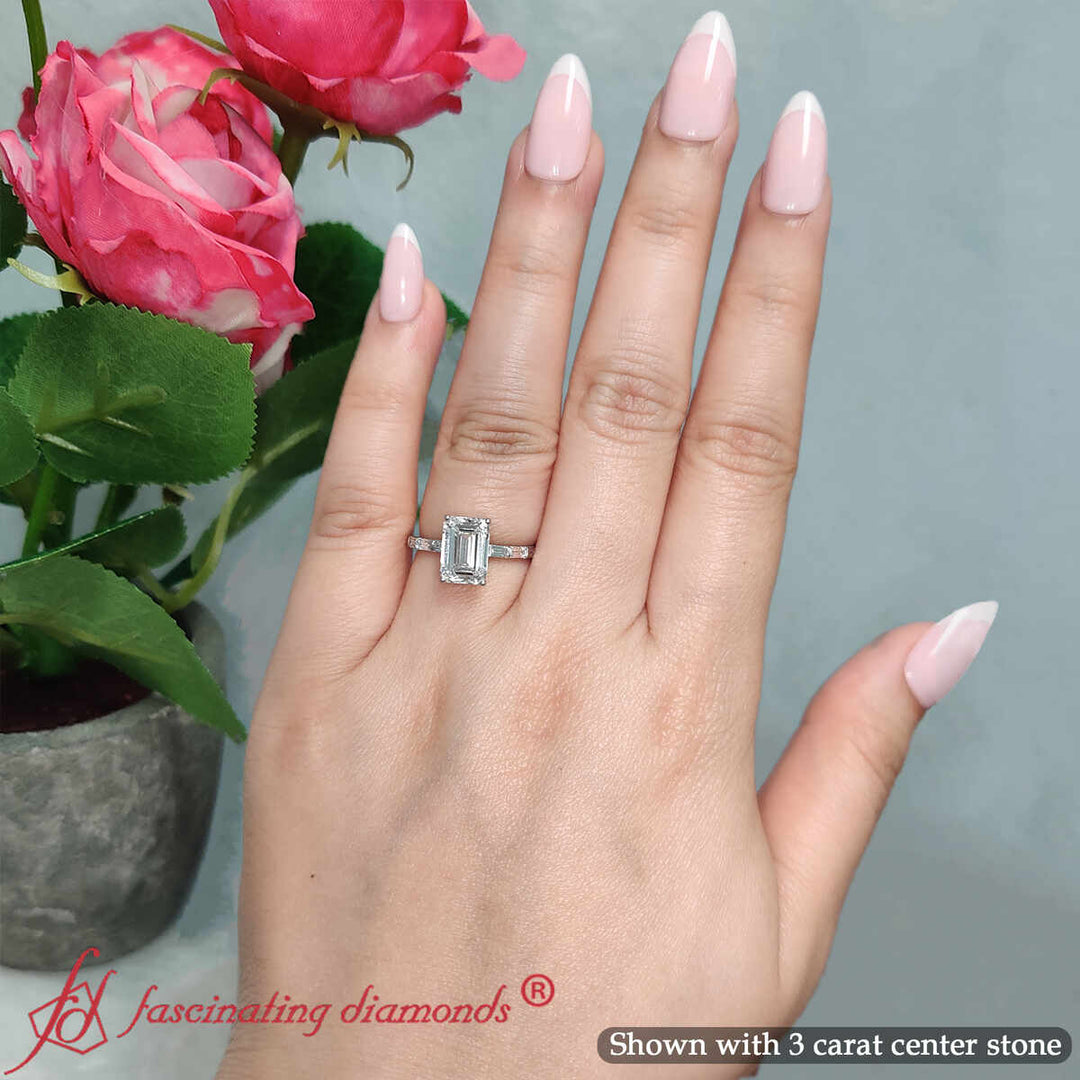Emerald Cut Baguette Thin Band Engagement Ring