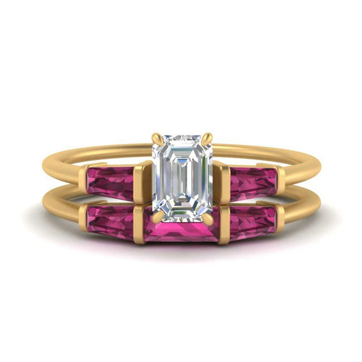 emerald-cut-bar-set-pink-sapphire-ring-with-matching-3-baguette-wedding-band-in-yellow-gold-FDENS100EMGSADRPI-NL-YG