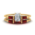 Thumbnail 14 - emerald-cut-bar-set-ruby-ring-with-matching-3-baguette-wedding-band-in-yellow-gold-FDENS100EMGRUDR-NL-YG