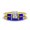 Thumbnail 8 - emerald-cut-bar-set-sapphire-ring-with-matching-3-baguette-wedding-band-in-yellow-gold-FDENS100EMGSABL-NL-YG