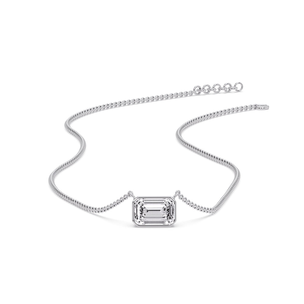 Emerald Diamond Bezel Set Solitaire Pendant