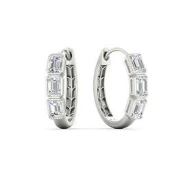 Emerald Cut Bezel Set Diamond Hoop Earrings