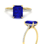 Load image into Gallery viewer, emerald-cut-blue-sapphire-under-halo-wedding-ring-with-diamond-in-yellow-gold-FD9788EMRGSABL-NL-YG.jpg
