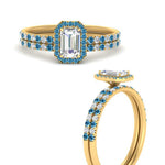 Load image into Gallery viewer, emerald-cut-blue-topaz-halo-wedding-ring-set-in-yellow-gold-FD8523EMGICBLTO-NL-YG
