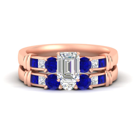 Emerald Cut Lab Grown Diamond Channel Bar Wedding Set