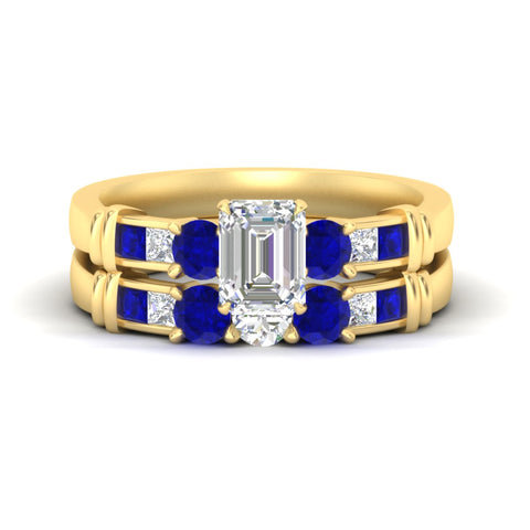 Emerald Cut Lab Grown Diamond Channel Bar Wedding Set