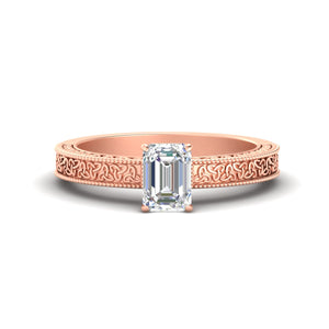 Emerald Cut Celtic Engraved Solitaire Engagement Ring