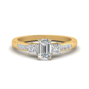 Emerald Cut Channel Three Stone Classic Diamond Ring