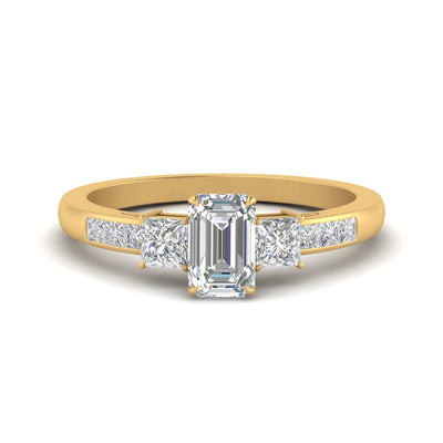 Emerald Cut Channel Three Stone Classic Diamond Ring