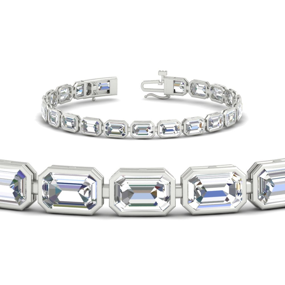 Emerald Cut Diamond Bezel Tennis Bracelet 10.50 Carat