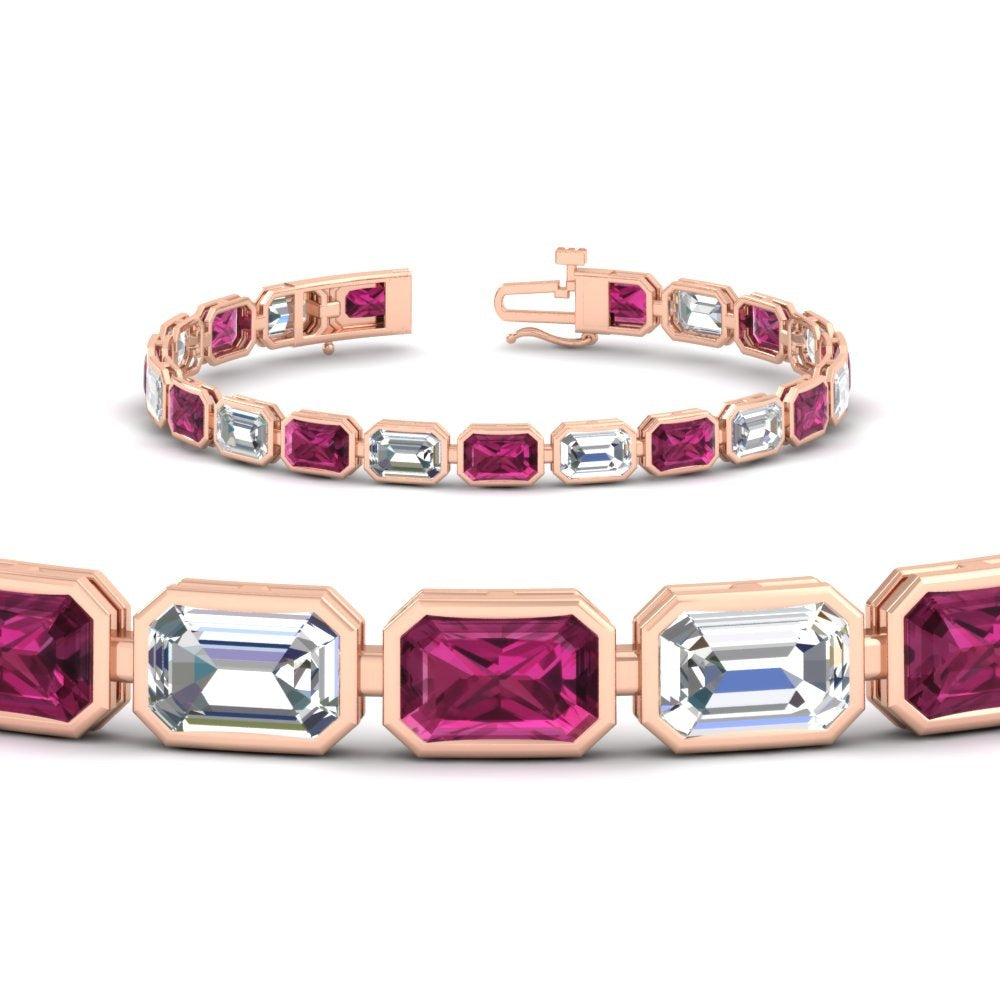 Emerald Cut Diamond Bezel Tennis Bracelet 10.50 Carat