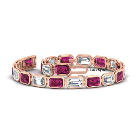 Emerald Cut Diamond Bezel Tennis Bracelet 10.50 Carat