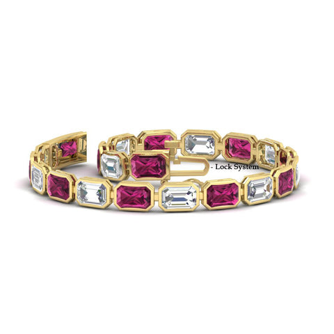 Emerald Cut Diamond Bezel Tennis Bracelet 10.50 Carat