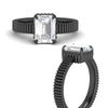 Load image into Gallery viewer, emerald-cut-diamond-solitaire-ring-with-ribbed-band-detail-in-black-gold-fdenr11663emangle3-nl-bg