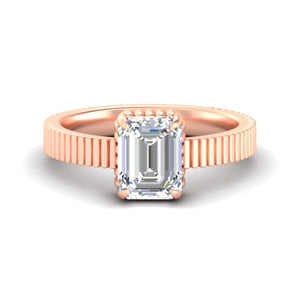 Emerald Cut Diamond Solitaire Ring With Ribbed Band Detail