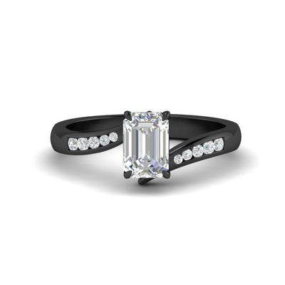 Emerald Cut Channel Set Swirl Diamond Ring