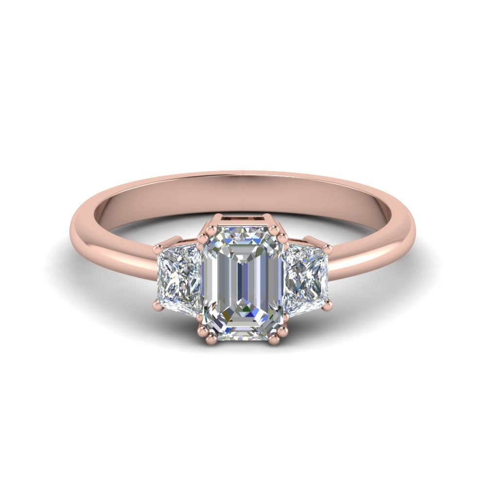 Emerald Cut 3 Stone Trapezoid Engagement Ring