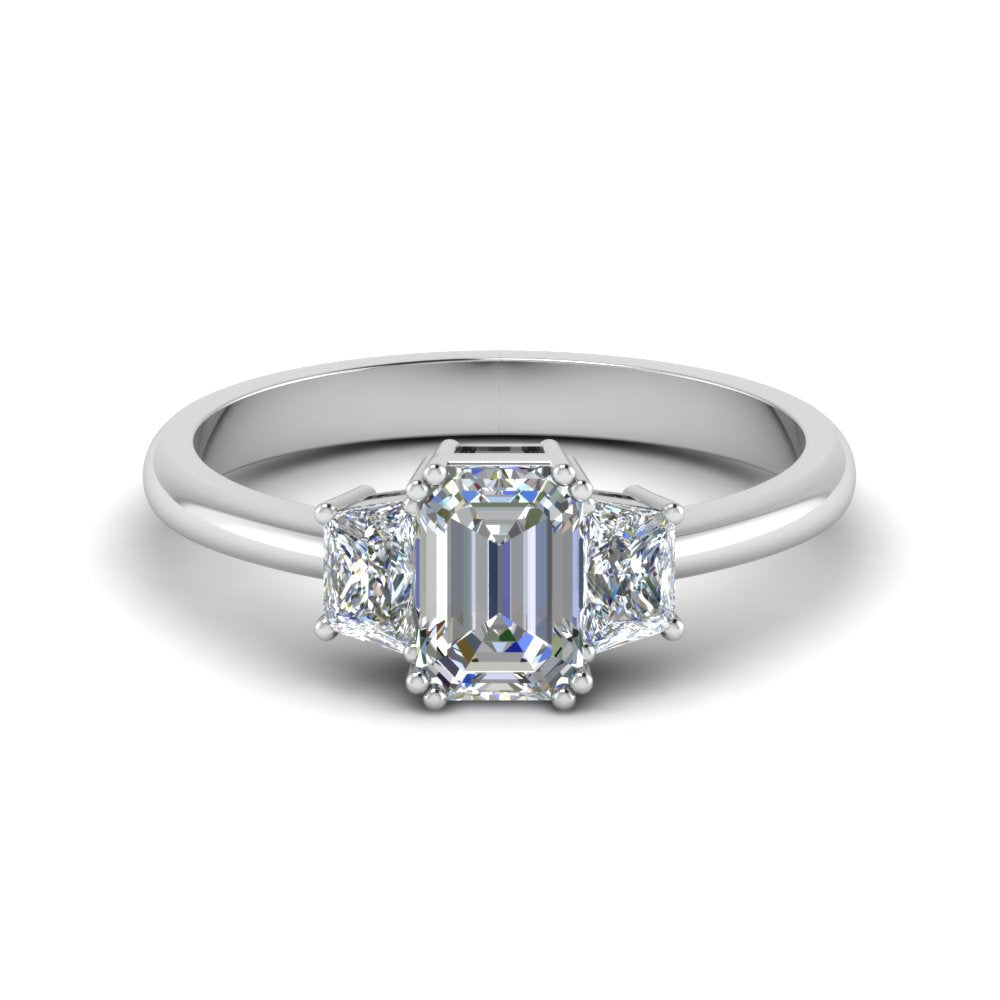 Emerald Cut 3 Stone Trapezoid Engagement Ring