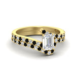 Load image into Gallery viewer, emerald-cut-diamond-wedding-ring-set-with-black-diamond-in-FDENS3007EMGBLACK-NL-YG
