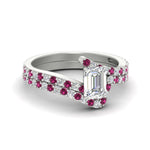 Load image into Gallery viewer, emerald-cut-diamond-wedding-ring-set-with-pink-sapphire-in-FDENS3007EMGSADRPI-NL-WG
