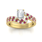 Load image into Gallery viewer, emerald-cut-diamond-wedding-ring-set-with-pink-sapphire-in-FDENS3007EMGSADRPI-NL-YG

