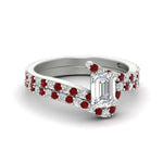 Load image into Gallery viewer, emerald-cut-diamond-wedding-ring-set-with-ruby-in-FDENS3007EMGRUDR-NL-WG
