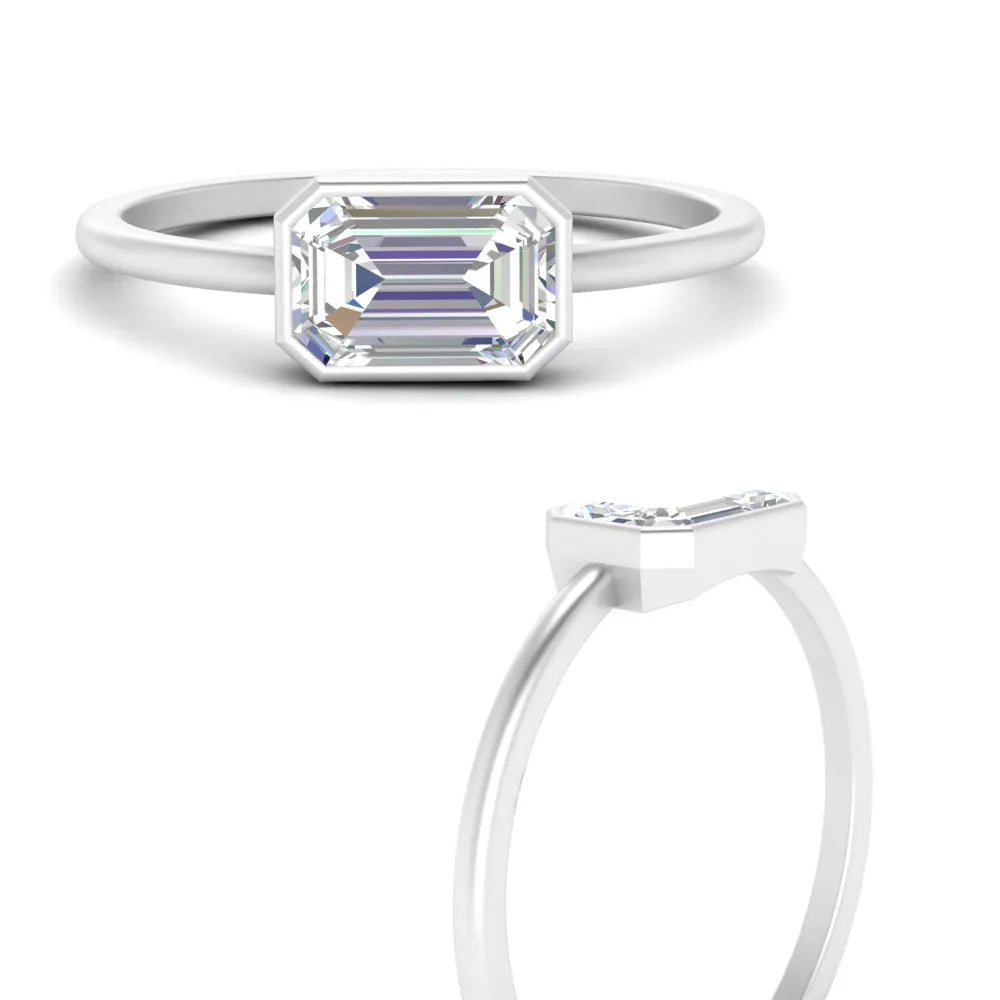 Emerald cut East West Bezel Solitaire Ring