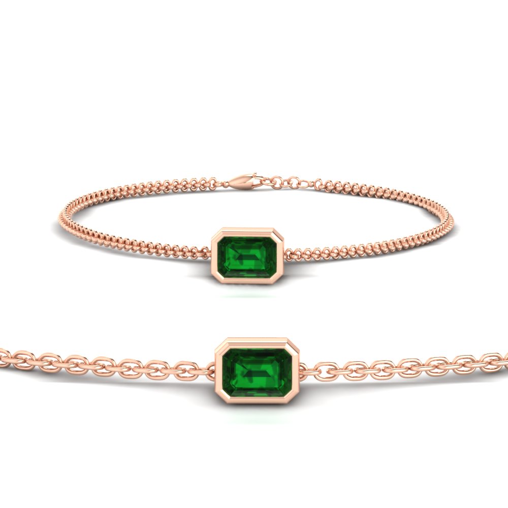 1 Carat Bezel Set Emerald Chain Bracelet