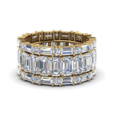 Round Emerald Baguette Cut Diamond Trio Stackable Ring