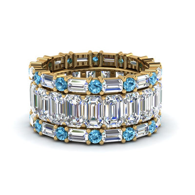 Round Emerald Baguette Cut Diamond Trio Stackable Ring