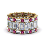 Load image into Gallery viewer, emerald-cut-eternity-band-with-matching-baguette-and-round-with-with-pink-sapphire-in-14K-yellow-gold-FD8331BGSADRPI-NL-YG_304fa91f-cad6-40db-9c1d-63d51b9a670f
