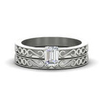 Load image into Gallery viewer, emerald-cut-filigree-single-stone-diamond-wedding-ring-set-in-white-gold-FDENS3289EM-NL-WG.jpg?v=1763371057