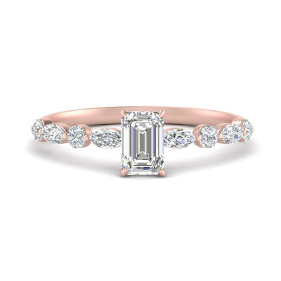 Emerald Cut Floating Marquise Accent Diamond Ring