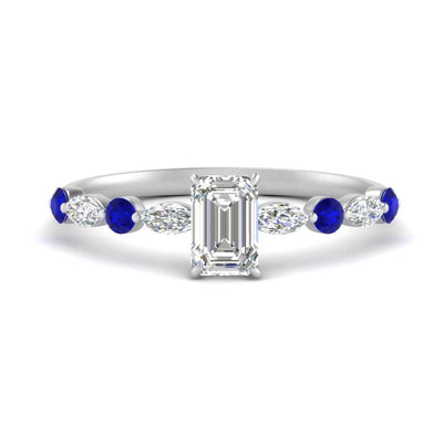 Emerald Cut Floating Marquise Accent Diamond Ring