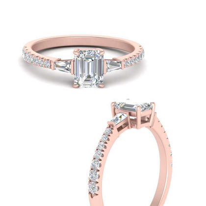 Lab Grown Emerald Cut Diamond Ring with Baguette Side Stones