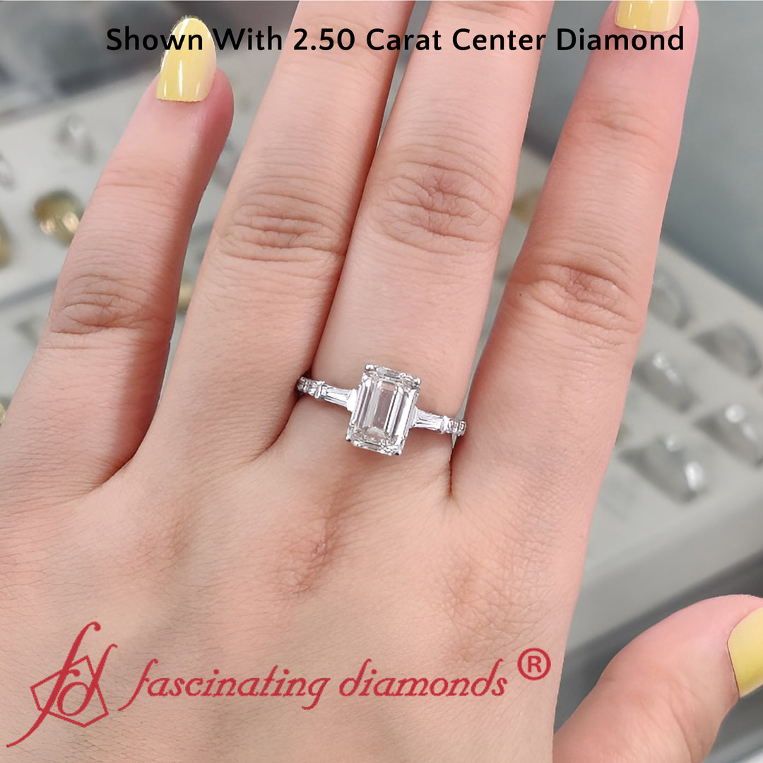 Delicate Antique Pave Emerald Cut Diamond Ring