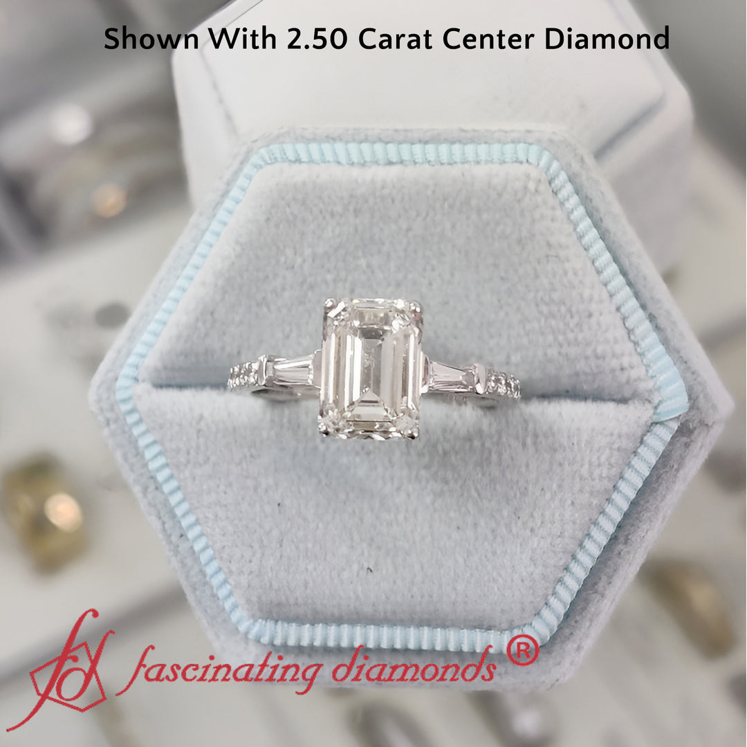 Delicate Antique Pave Emerald Cut Diamond Ring