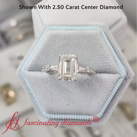 Delicate Antique Pave Emerald Cut Diamond Ring