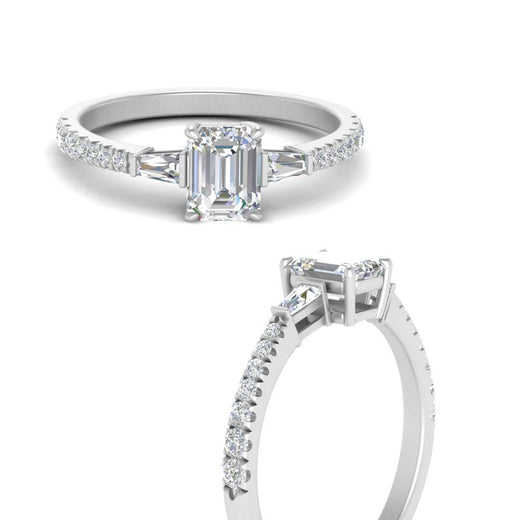 Delicate Antique Pave Emerald Cut Diamond Ring