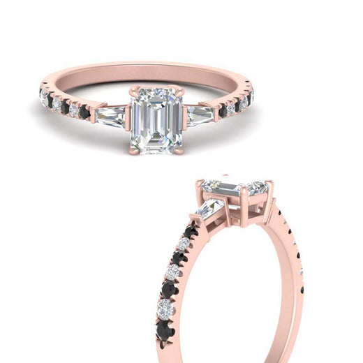 Delicate Antique Pave Emerald Cut Diamond Ring