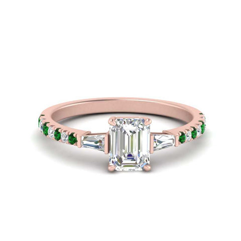 Delicate Antique Pave Emerald Engagement Ring