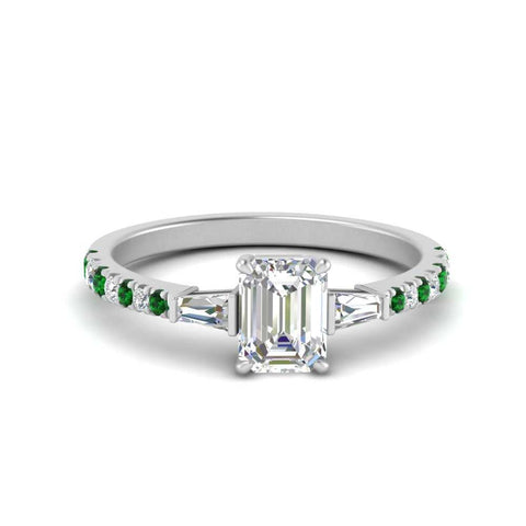 Delicate Antique Pave Emerald Engagement Ring