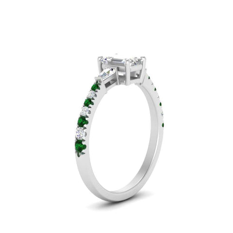 Delicate Antique Pave Emerald Engagement Ring