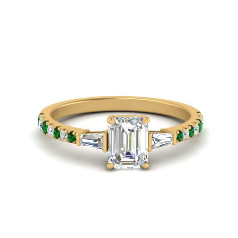 Delicate Antique Pave Emerald Engagement Ring