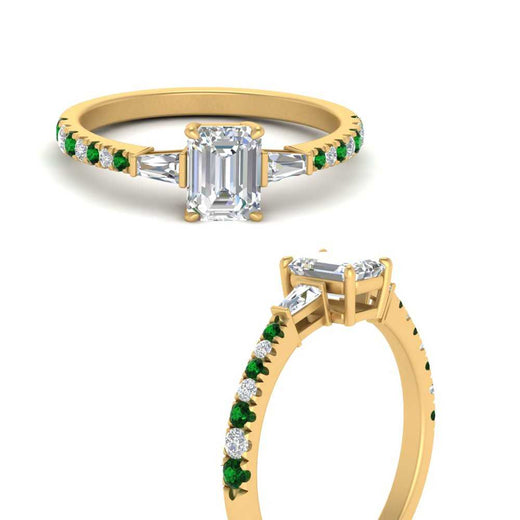 Delicate Antique Pave Emerald Cut Diamond Ring