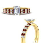 Load image into Gallery viewer, emerald-cut-french-pave-ruby-wedding-ring-set-in-yellow-gold-FD11408EMGRUDRANGLE3-NL-YG?v=1763104252
