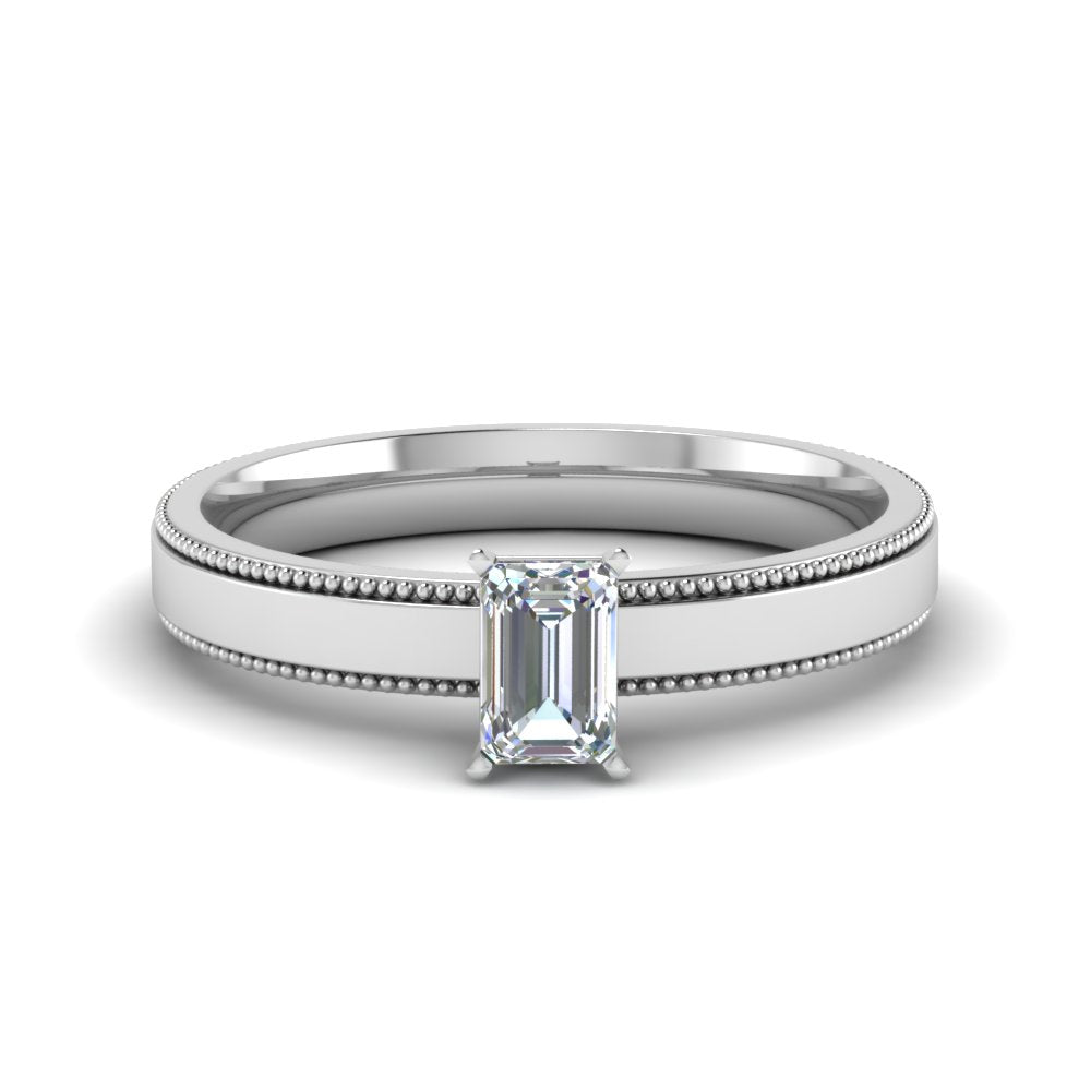 Single Stone Emerald Cut Milgrain Engagement Ring