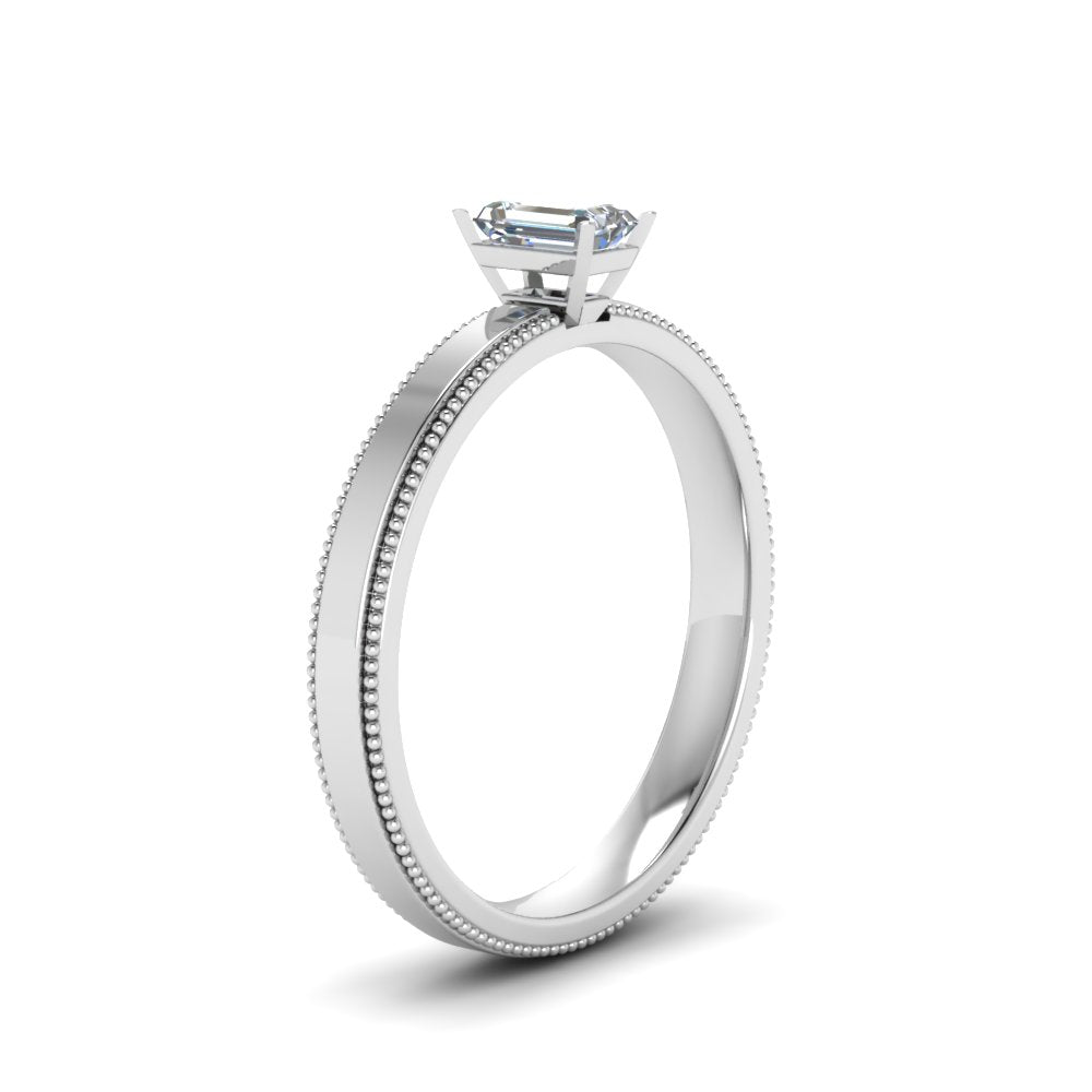 Single Stone Emerald Cut Milgrain Engagement Ring