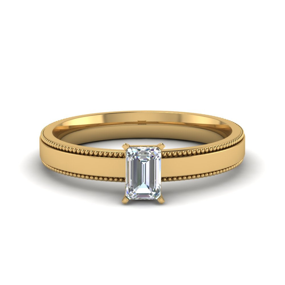 Single Stone Emerald Cut Milgrain Engagement Ring